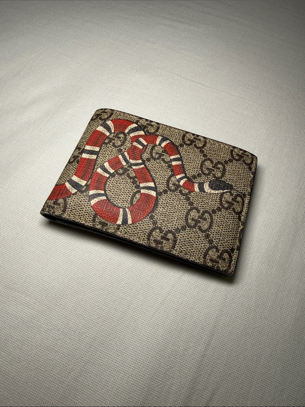 Gucci Beige/Brown Monogram Wallet with Red & White Snake Motif
